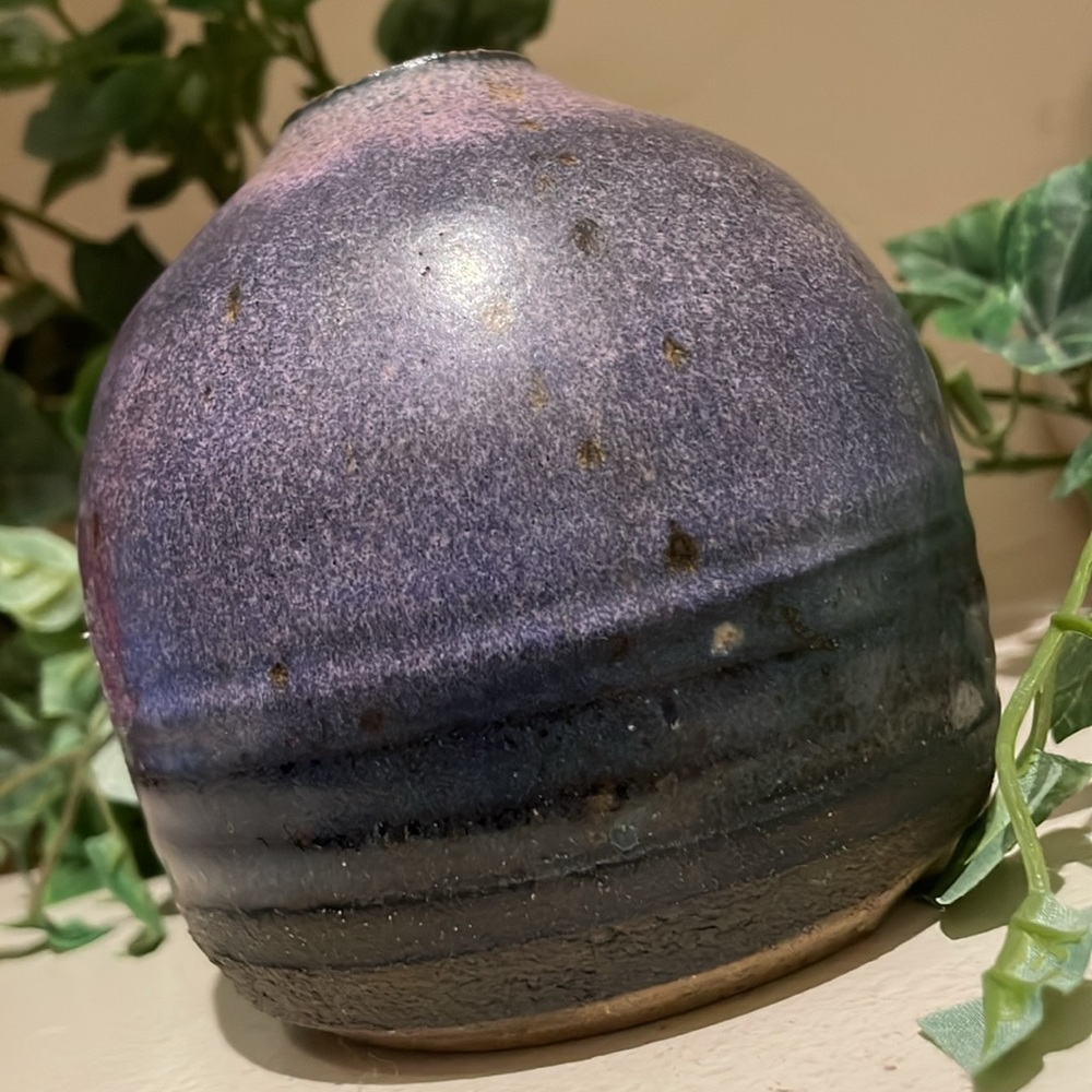 Exquisite Vintage Tri~Colored Purple Pottery. Handmade & Signed by the artist!